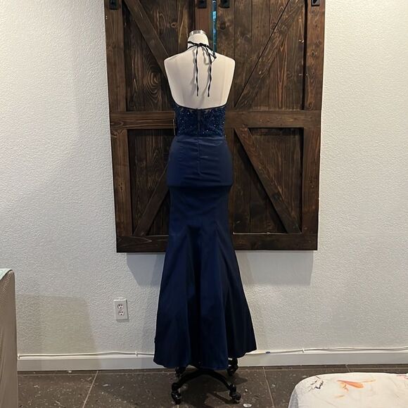 NWT Davids Bridal XSCAPE Bridesmaid Dress Navy Mermaid sheer Formal Dress Prom - Picture 6 of 14